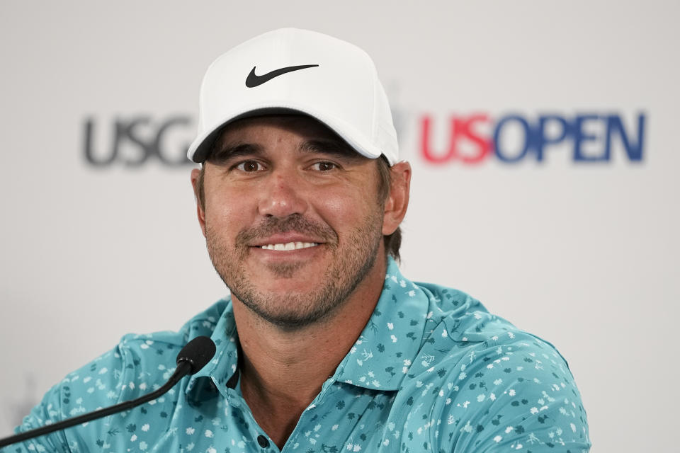 Brooks Koepka speaks during a news conference before the U.S. Open Championship golf tournament at The Los Angeles Country Club on Tuesday, June 13, 2023, in Los Angeles. (AP Photo/Chris Carlson)