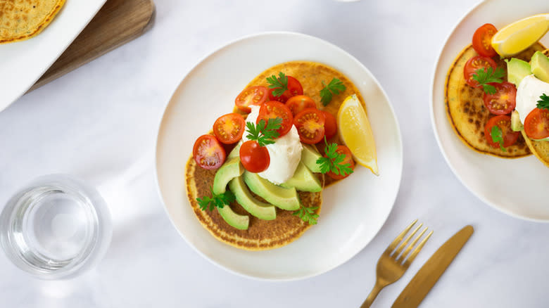 Chickpea pancakes with toppings
