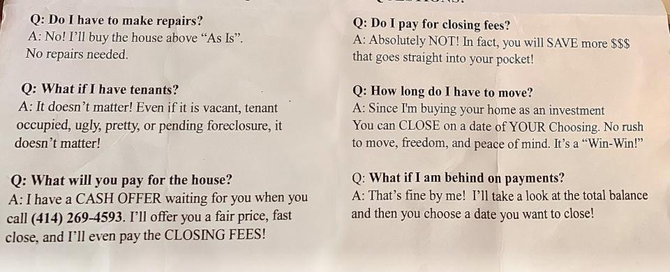 Real estate experts say flyers like these are full of red flags and could leave a homeowner not only selling their house for less than it's worth, but also vulnerable to other scams.