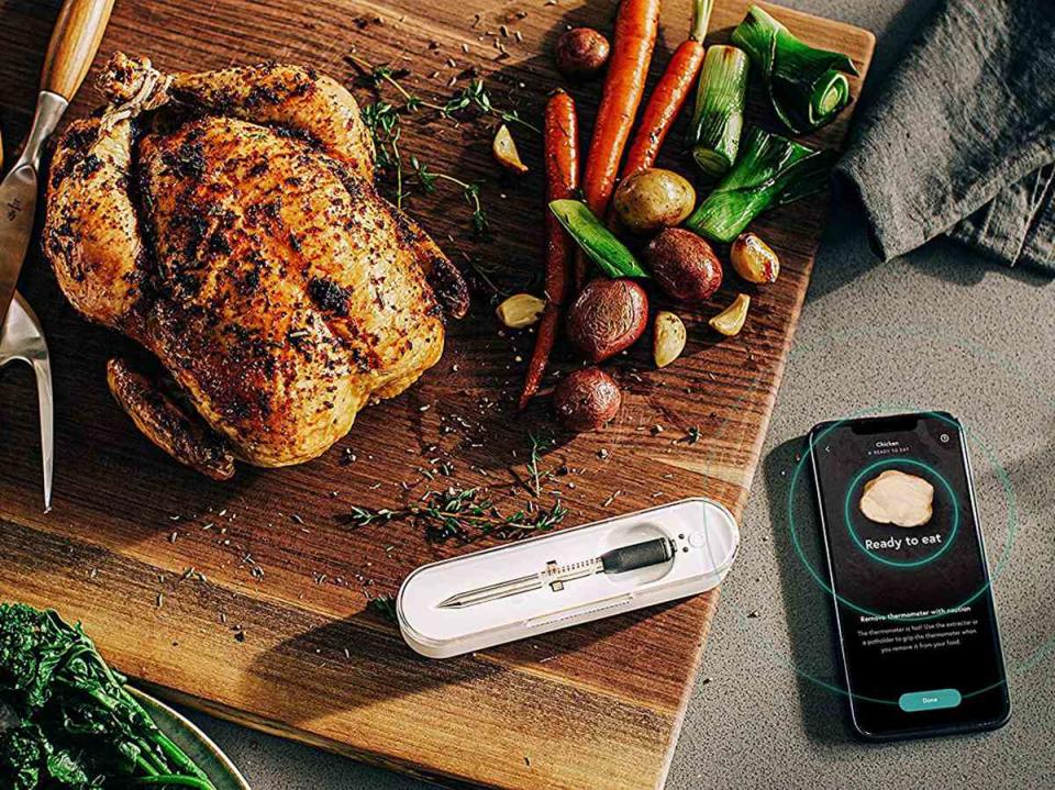 The Yummly Smart thermometer ($79) monitors temperature throughout cooking and notifies you on the app when it’s time to flip (or remove) your food from the grill.