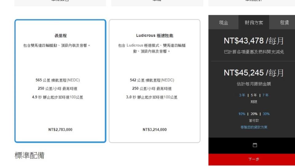 Model X空車價。圖／翻攝自特斯拉官網