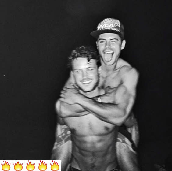 Two are better than one: Zac and his friend have something in common, but we can’t just put our finger on what it is. Oh, right — it’s their crazy-ripped bods. (Photo: Instagram)