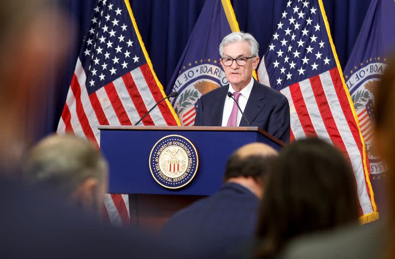 FILE PHOTO: U.S. Federal Reserve Chair Powell holds news conference after Fed announced quarter point interest rate hike in Washington