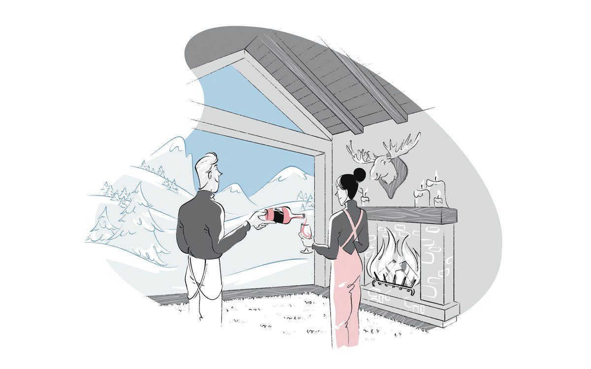 Rosé being served in winter illustration