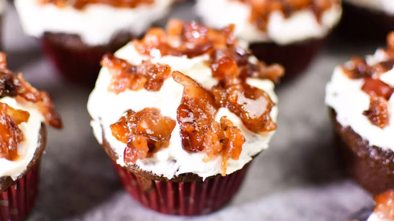 Chocolate cupcakes with bacon