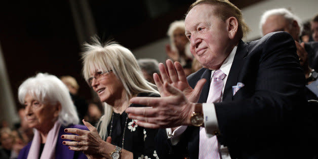 WASHINGTON, DC - MARCH 02:  American businessman Sheldon Adelson (R) applauds during a roundtable discussion on Capitol Hill with his wie Miriam Adelson (C) and Marion Wiesel (L) March 2, 2015 in Washington, DC. Elie Wiesel, Sen. Ted Cruz and Rabbi Scmuley Boteach participated in a discussion entitled 'The Meaning of Never Again: Guarding Against a Nuclear Iran.'  (Photo by Win McNamee/Getty Images) (Photo: )
