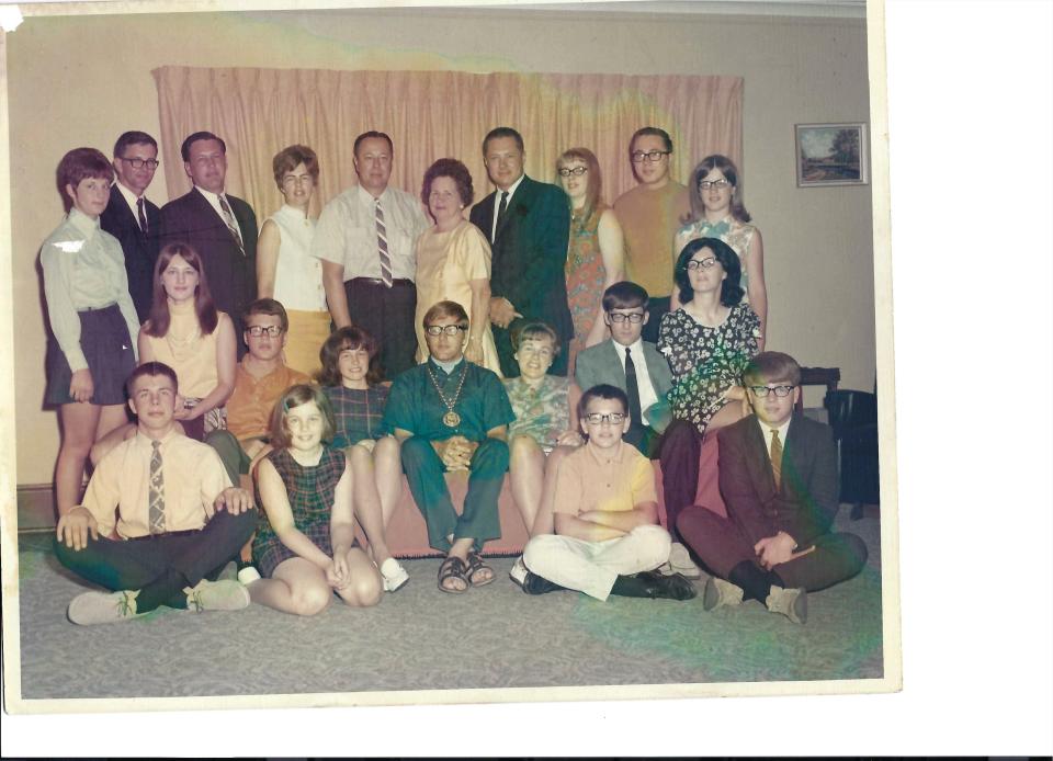 All 19 Bultman children gathered for a photo with their parents in 1969. Their mother, Ethel, died of cancer in 1971. Barbara is third from right, top row.