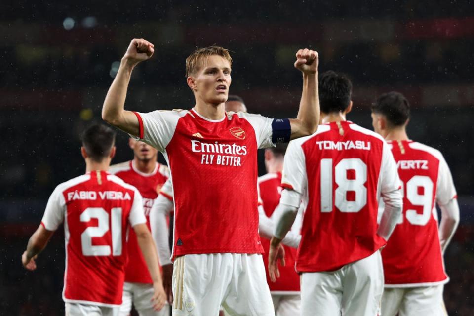 Martin Odegaard sealed Arsenal’s 4-0 win against PSV on Wednesday  (Getty Images)