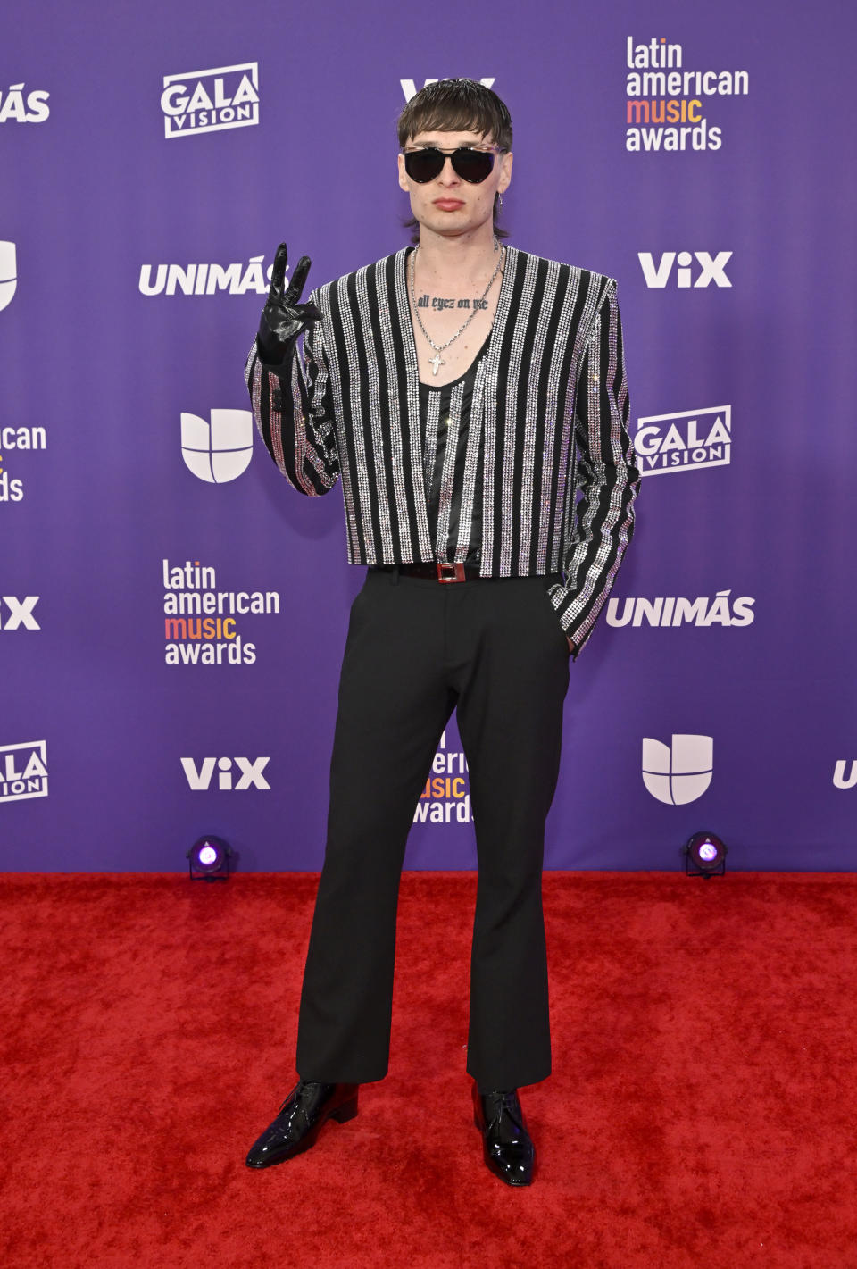 LAS VEGAS, NEVADA - APRIL 25: Peso Pluma attends the 2024 Latin American Music Awards at MGM Grand Garden Arena on April 25, 2024 in Las Vegas, Nevada.  (Photo by David Becker/Getty Images)