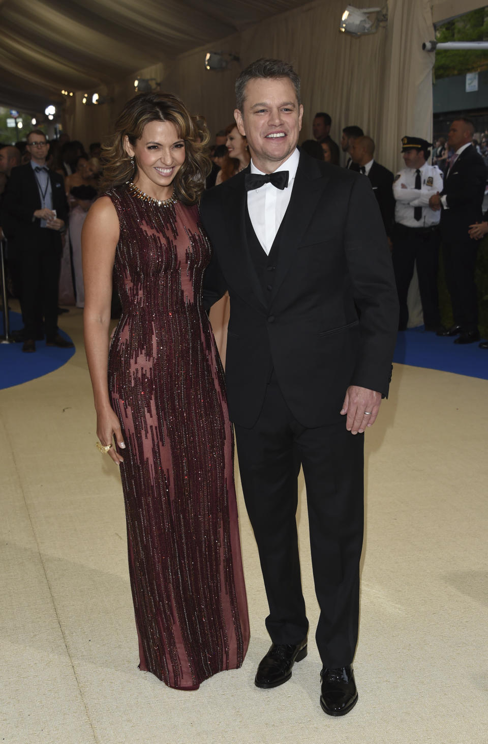 Matt Damon, right, and Luciana Barroso attend The Metropolitan Museum of Art's Costume Institute benefit gala celebrating the opening of the Rei Kawakubo/Comme des Garçons: Art of the In-Between exhibition on Monday, May 1, 2017, in New York. (Photo by Evan Agostini/Invision/AP)