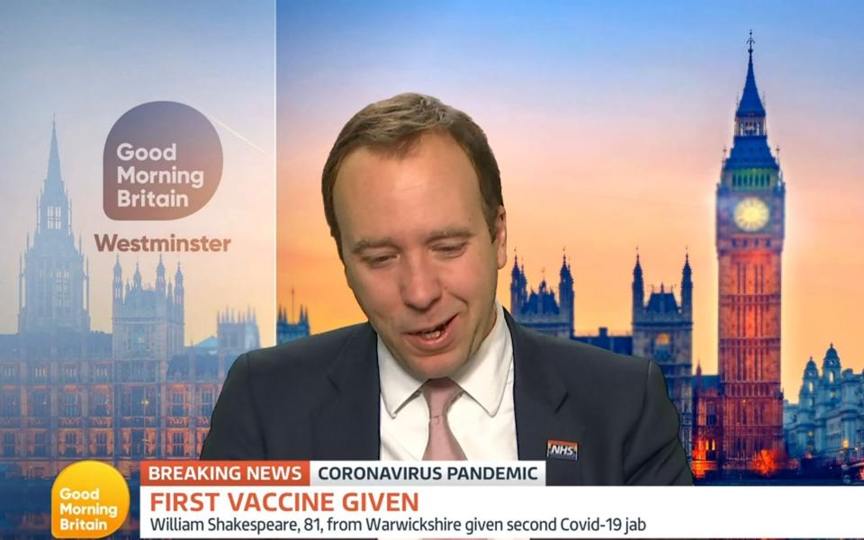 Matt Hancock appeared to wipe away tears during an interview on Good Morning Britain