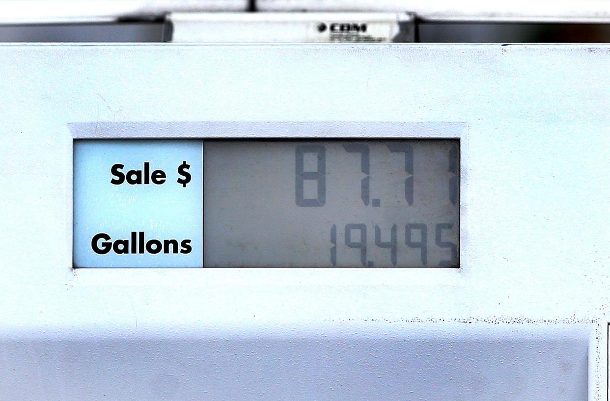 A pump at the Shell station on South Grand Avenue in Springfield shows a total of $87.71 after a customer put 19 gallons of gas into their vehicle March 18, 2022.