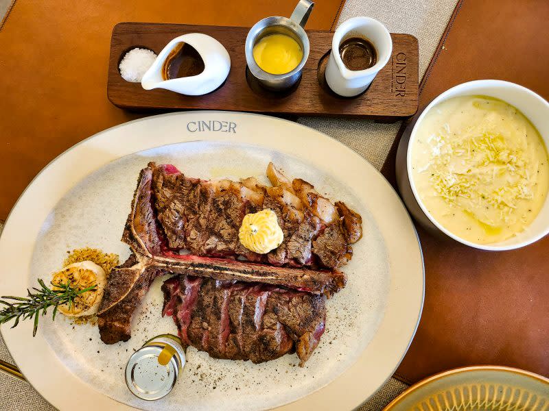 cinder - porterhouse steak with mashed potato