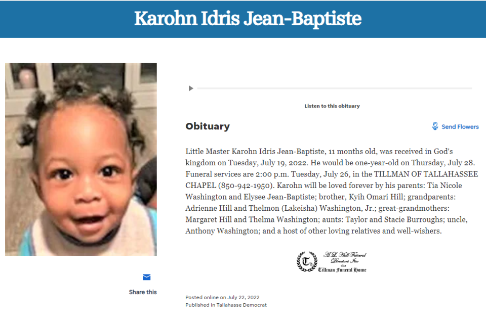 Online obituary for  Karohn Jean-Baptise.