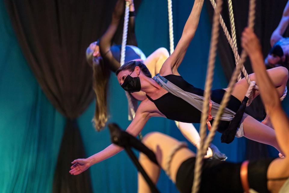 Aerial dancers perform during the opening night of Canopy Studio’s 20th anniversary celebration show on Friday, April 22, 2022 in Athens. Canopy's fall 2023 show will take place Oct. 20-22.