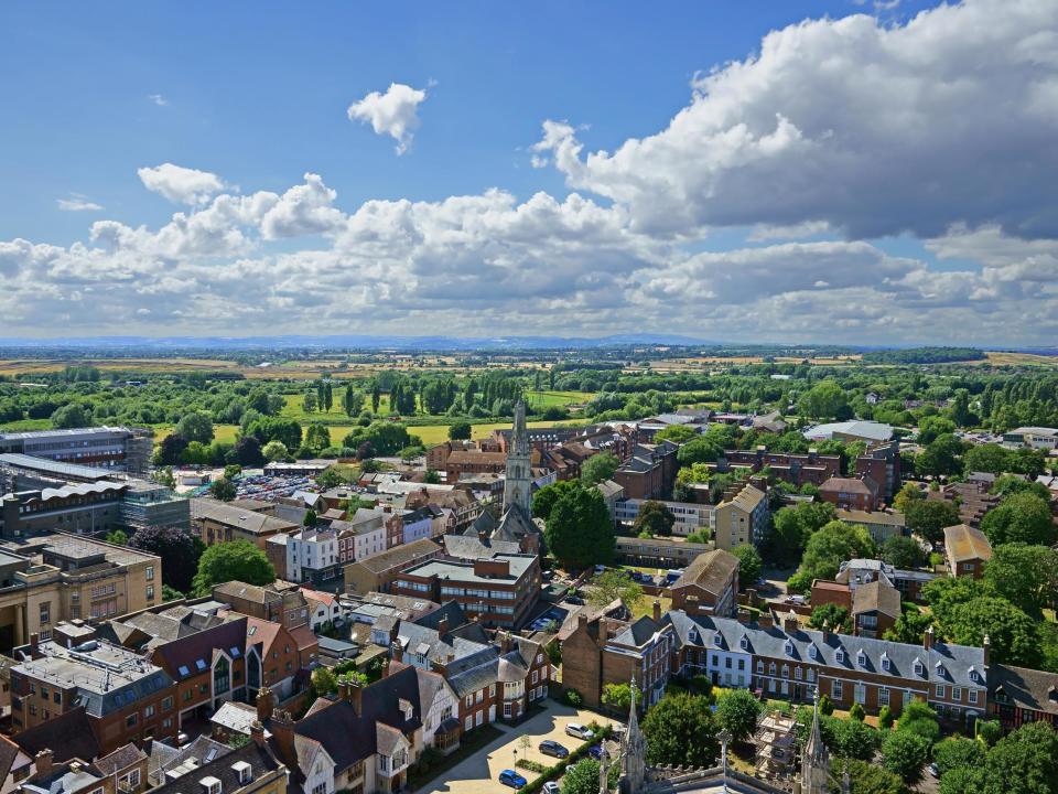 An aerial view of Gloucester City, in summer, looking West towards the Royal Forest of Dean: Getty Images/iStockphoto