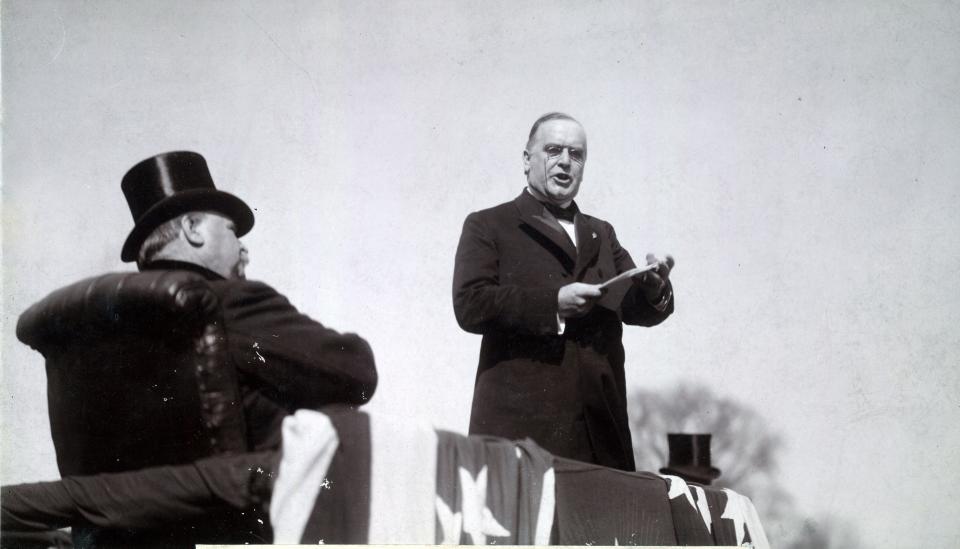 President William McKinely 1897. McKinley delivering his inaugural address. Unknown. (Photo by: Photo12/Universal Images Group via Getty Images)