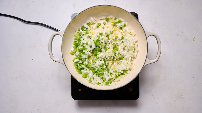 pepper and onion in skillet