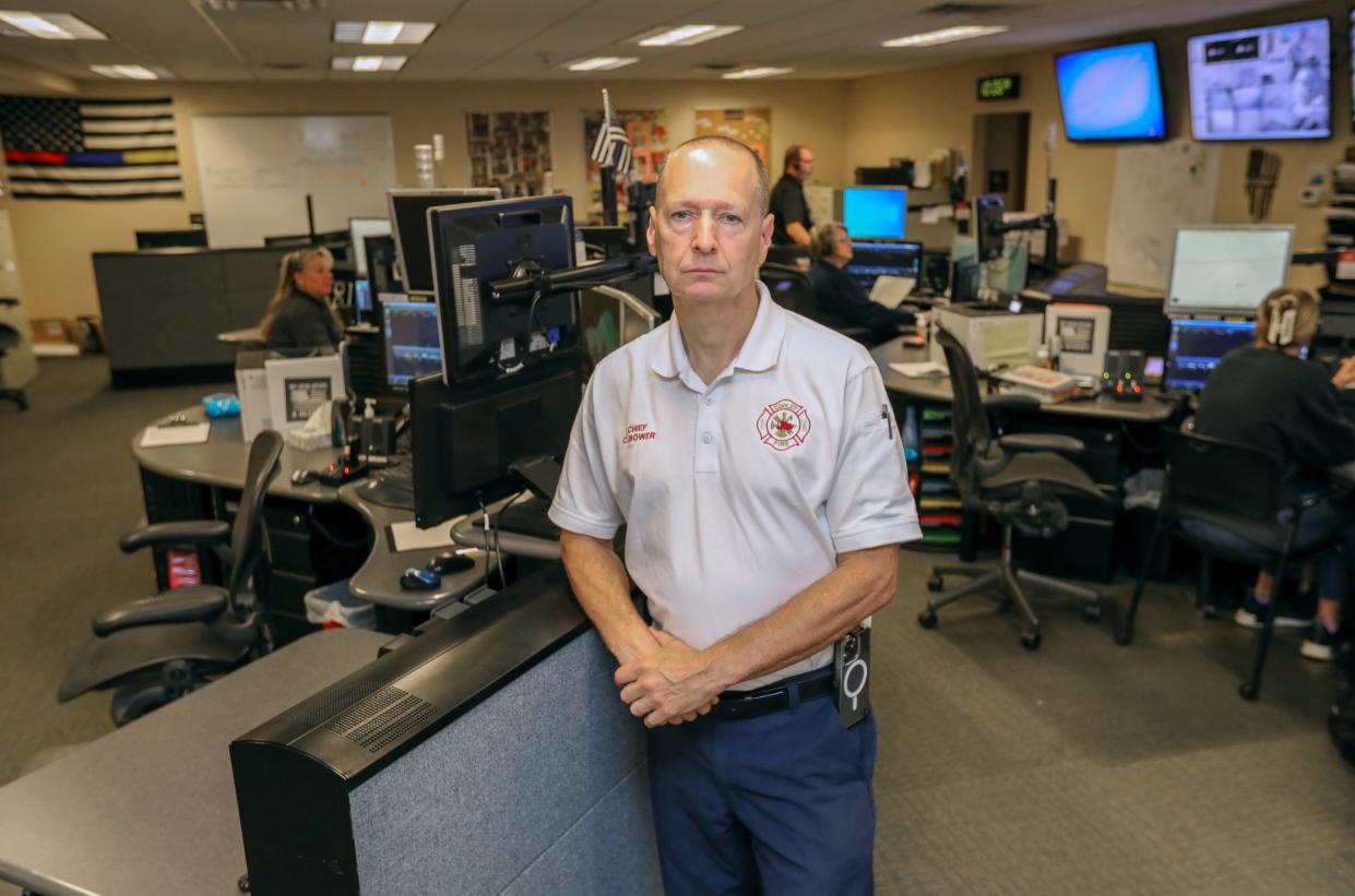Copley Fire Chief Chris Bower, seen at joint dispatching center for Norton, Copley and Barberton in Norton, says EMS calls from nursing homes in the township are putting a strain on his department.