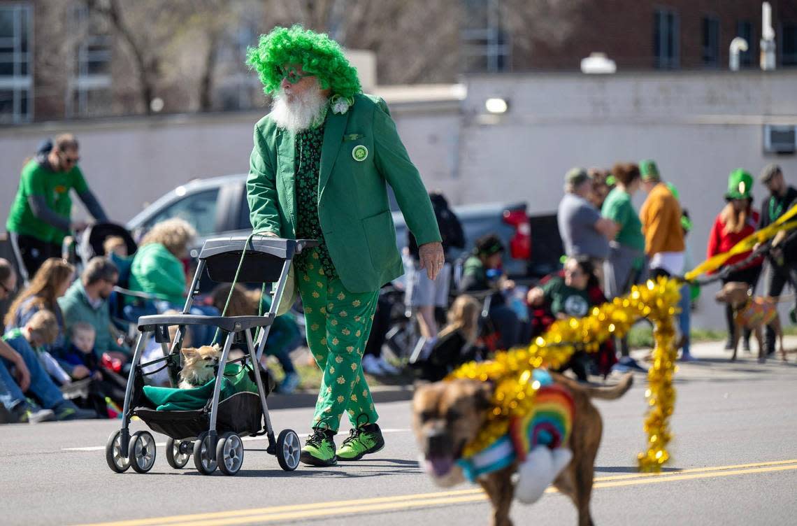 Supporters of Always and Furever Midwest Animal Sanctuary walked along Johnson Drive during the 38th annual Shawnee St. Patrick’s Day Parade on Sunday, March 10, 2024, in downtown Shawnee.