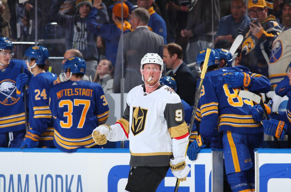 Jack Eichel's return to Buffalo didn't go as planned. (Photo by Bill Wippert/NHLI via Getty Images)