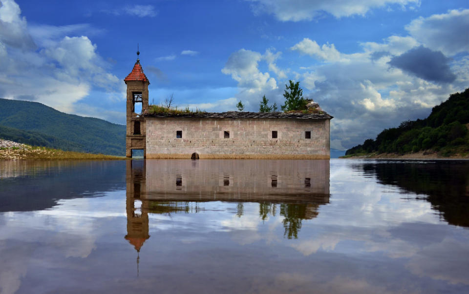 This abandoned church is located in Mavrovo, Macedonia. 