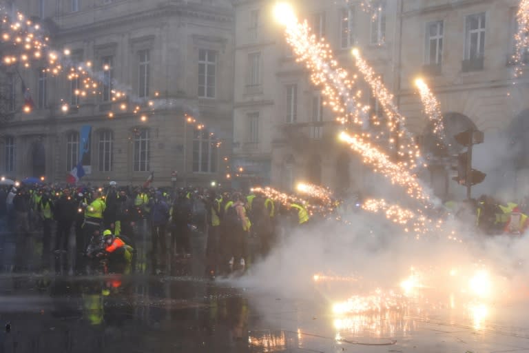 Fireworks at a protest in Bordeaux, southwestern France