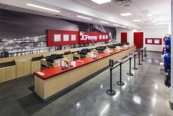 Checkout counter at a JCPenney store.
