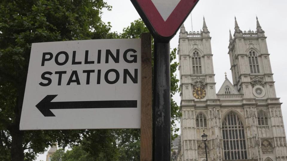 A polling station sign in London