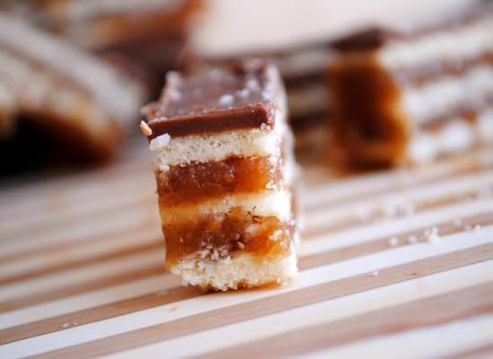 <strong>Get the <a href="http://melssweetlife.com/2011/01/27/homemade-kit-kats/" target="_hplink">Homemade Kit Kats recipe from The Sweet Life</a></strong>    Gimme a break ... of that Kit Kat bar. Use store-bought crackers to use as the wafer layers in this homemade creation. A buttery brown sugar mixture is used for the layers. Then it's topped with a melted mixture of peanut butter, chocolate chips and butterscotch chips.