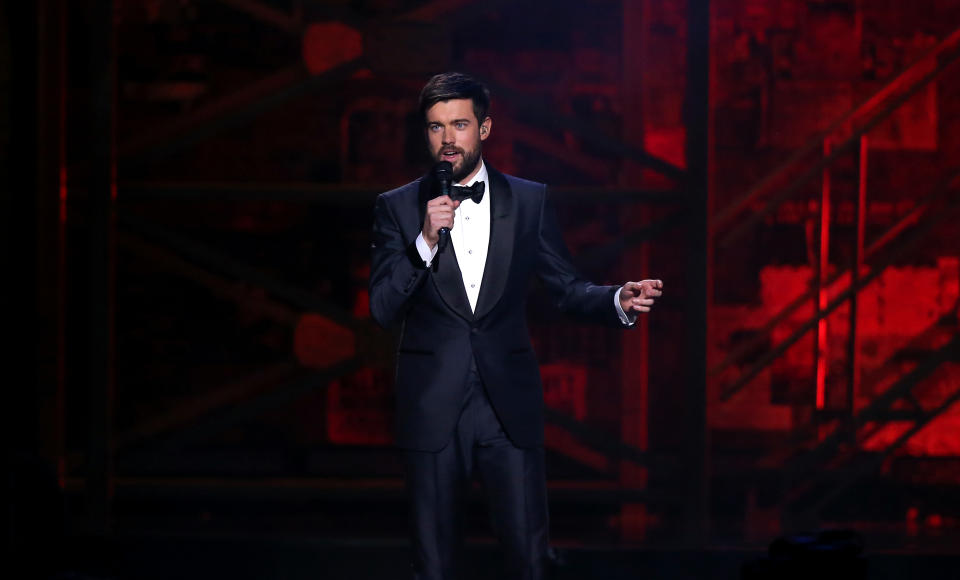 Jack Whitehall on stage at the Brit Awards 2020 at the O2 Arena, London. (Photo by Isabel Infantes/PA Images via Getty Images)