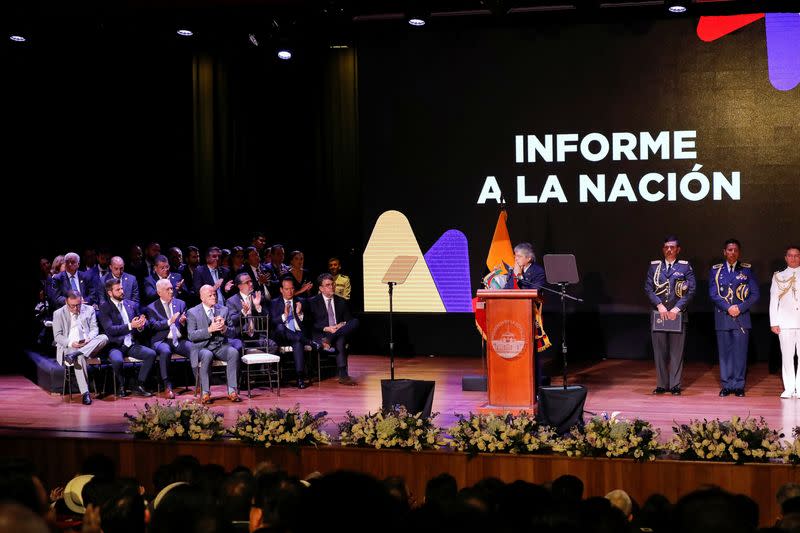 Ecuador's President Guillermo Lasso gives his annual report to the nation, in Quito