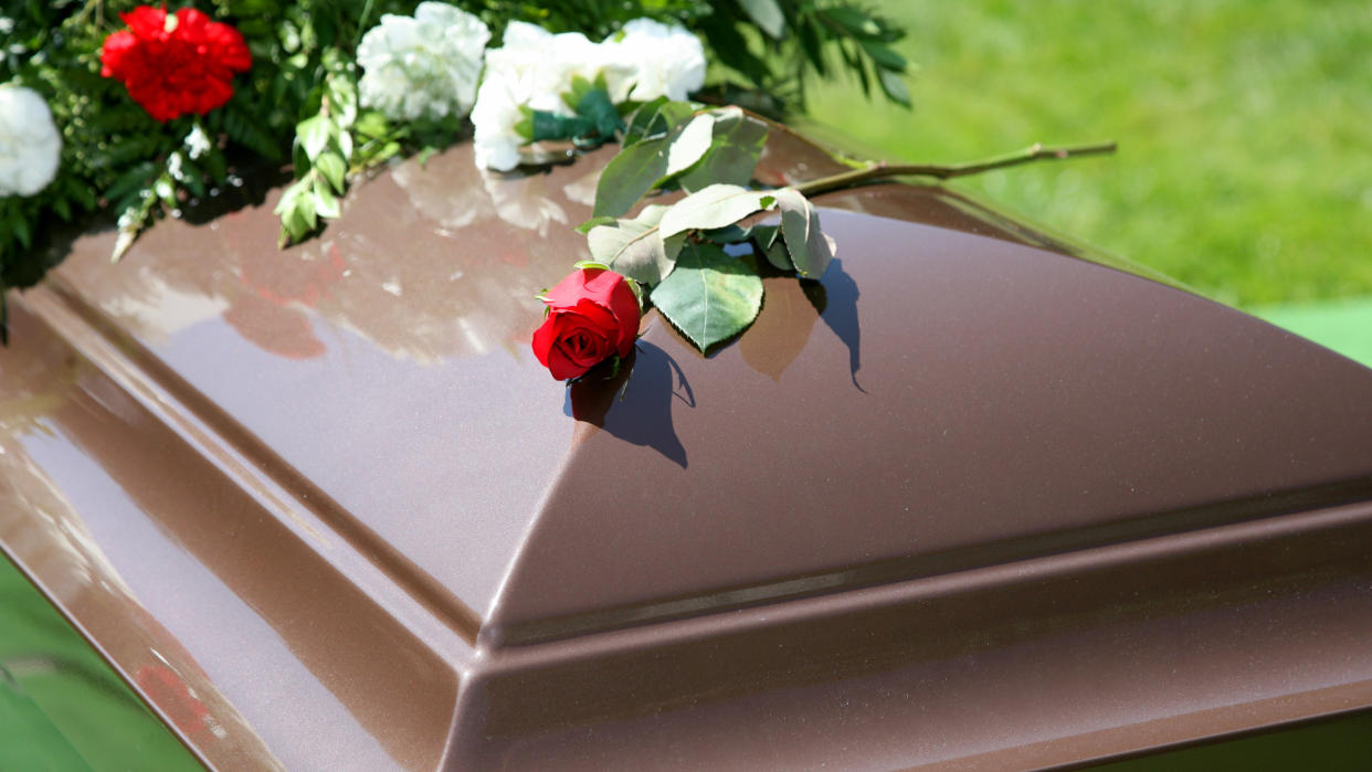 Casket with flowers