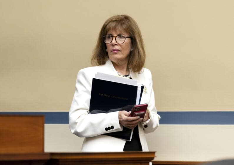 Rep. Jackie Speier, D-Calif., arrives for the start of a House Oversight Committee hearing, at the Capitol in Washington, Tuesday, Nov. 16, 2021. Speier, a seven-term congresswoman from the San Francisco Bay Area, said today she will not seek reelection in 2022. (AP Photo/J. Scott Applewhite)