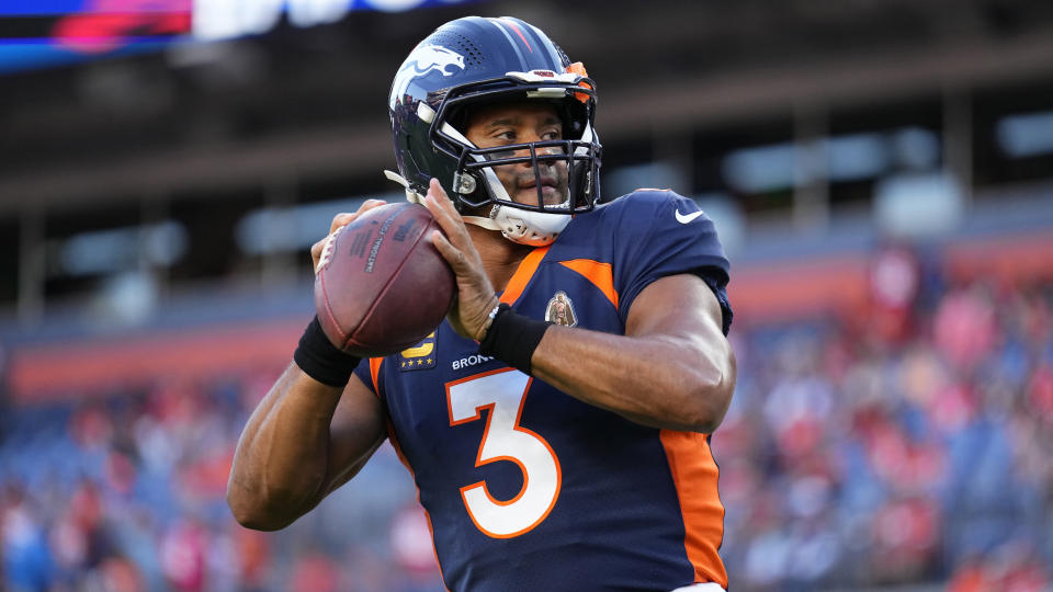 Russell Wilson leads the Denver Broncos against the Indianapolis Colts on Thursday Night Football. (AP Photo/Jack Dempsey)