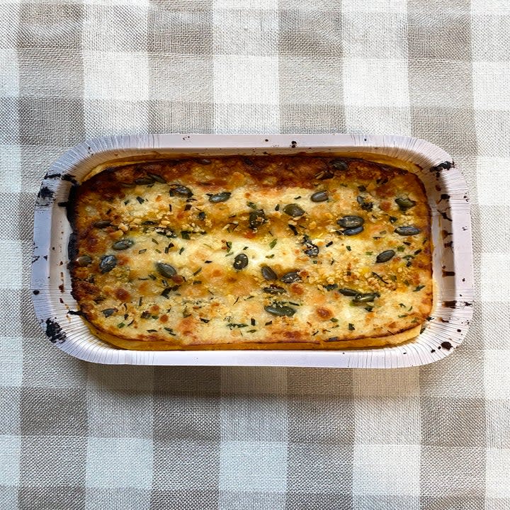 a cooked butternut squash lasagna out of the oven