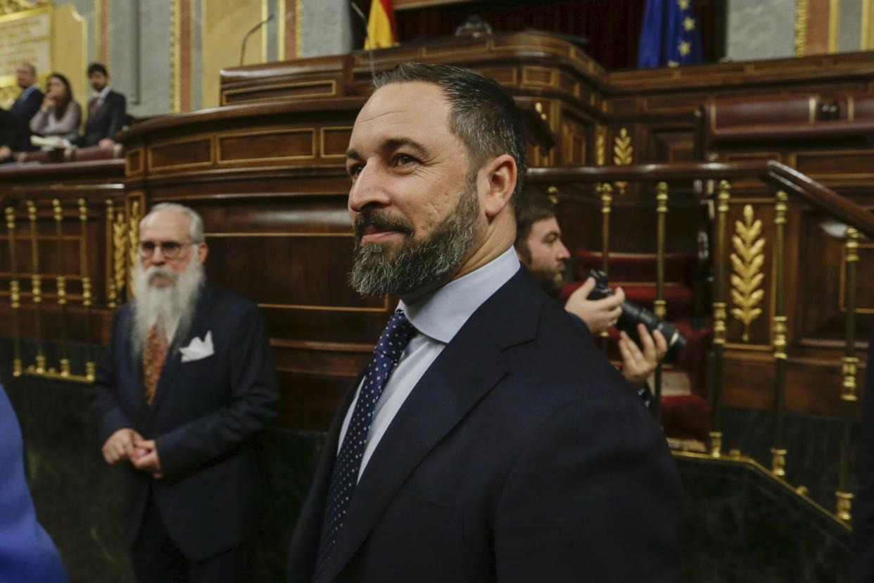 El líder de Vox, Santiago Abascal. (AP Photo/Paul White)