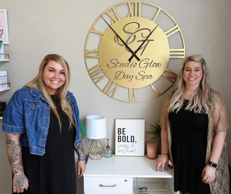 Zay Caroll and Ashten Ray recently opened Studio Glow Day Spa at 237 Main St. They offer manicures, pedicures, facials and body treatments with plans to expand services like hiring a lash technician and massage therapist. The clock with the shop name and logo was created by Emily McCoy.