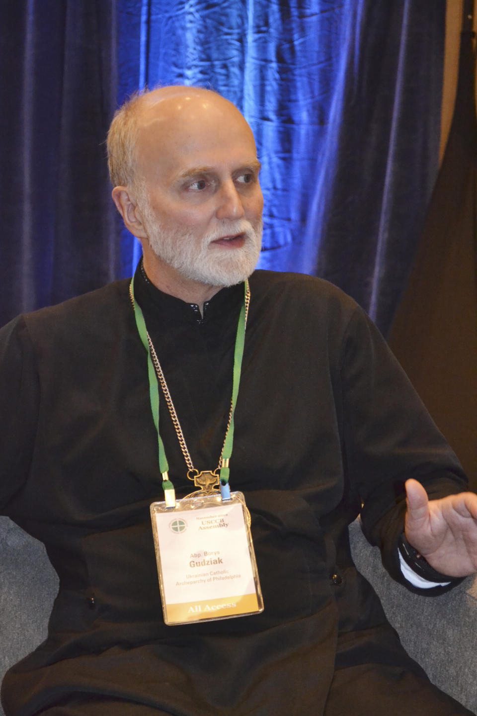 Archbishop Borys Gudziak of the Ukrainian Archeparchy of Philadelphia speaks about the Catholic response to the war in Ukraine at a U.S. Conference of Catholic Bishops’ news conference in Baltimore on Wednesday, Nov. 16, 2022. (AP Photo/Peter Smith)