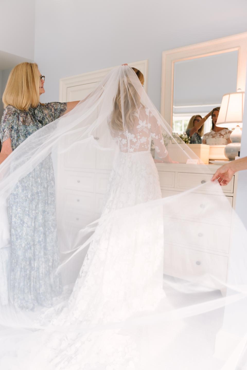 The Bride Wore an Ethereal Lace Dress for Her Formal Garden Party Wedding Overlooking the Long Island Sound