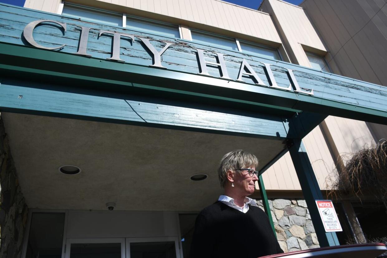 Whitehorse Mayor Laura Cabott in front of city hall on April 21, 2022. She says she has a wish list of three things he wants to see from the federal government.  (Jackie Hong/CBC - image credit)