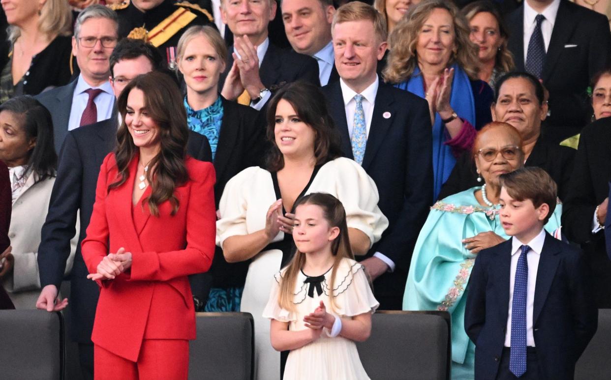 The Princess of Wales, Princess Charlotte and Prince George enjoying the Coronation concert - Getty