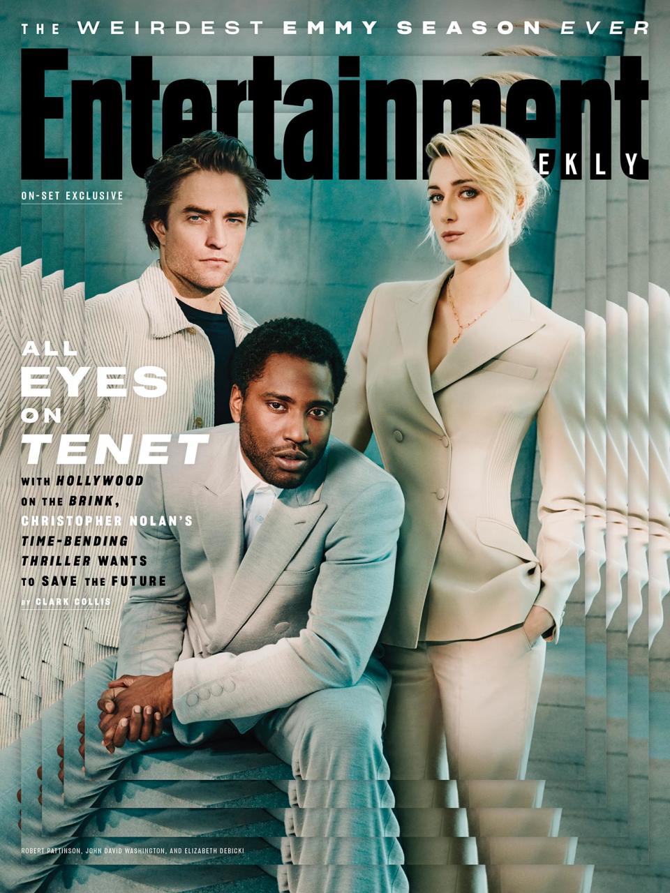 John David Washington, Robert Pattinson, and Elizabeth Debicki suit up for EW's Tenet portraits