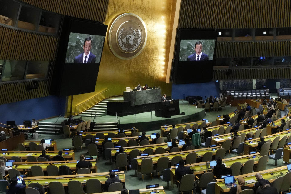 North Korea's UN Ambassador Song Kim addresses the 78th session of the United Nations General Assembly, Tuesday, Sept. 26, 2023. (AP Photo/Richard Drew)