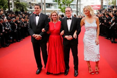 70th Cannes Film Festival – Screening of the film "L'Amant double" (Amant Double) in competition - Red Carpet Arrivals - Cannes, France. 26/05/2017. Sandrine Bonnaire, President of the L’Oeil d’Or documentary Jury, Jury members Dror Moreh, Lucy Walker and Thom Powers pose. REUTERS/Stephane Mahe