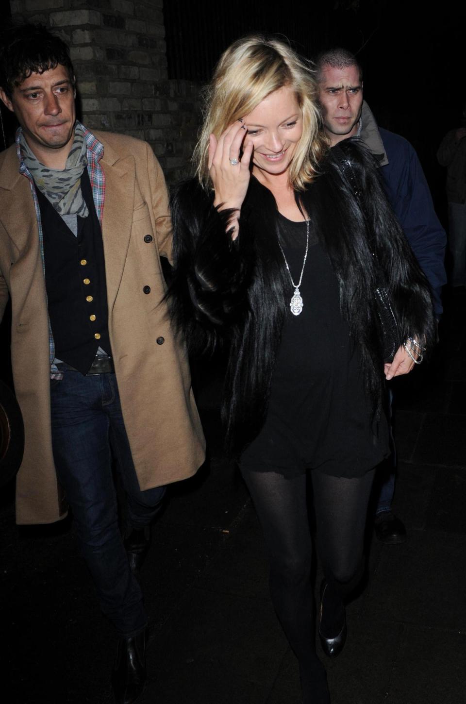 Kate Moss and Jamie Hince leave her house in St John's Wood on her 35th birthday (PA)