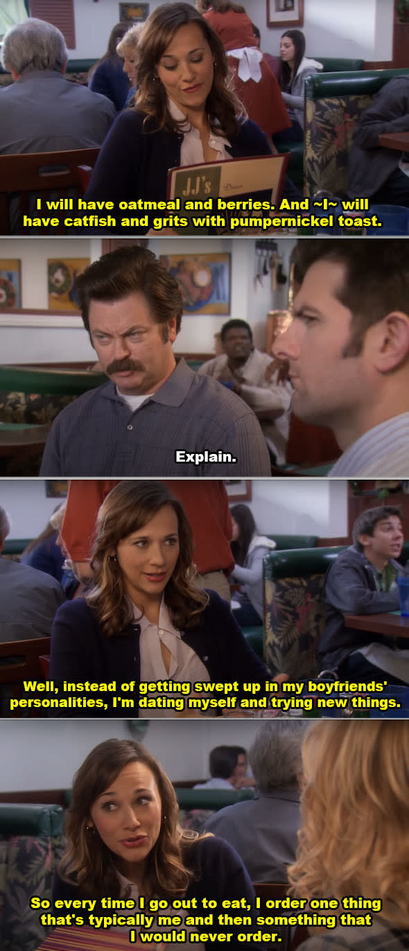 Ann ordering food at a diner in "Parks and Rec"