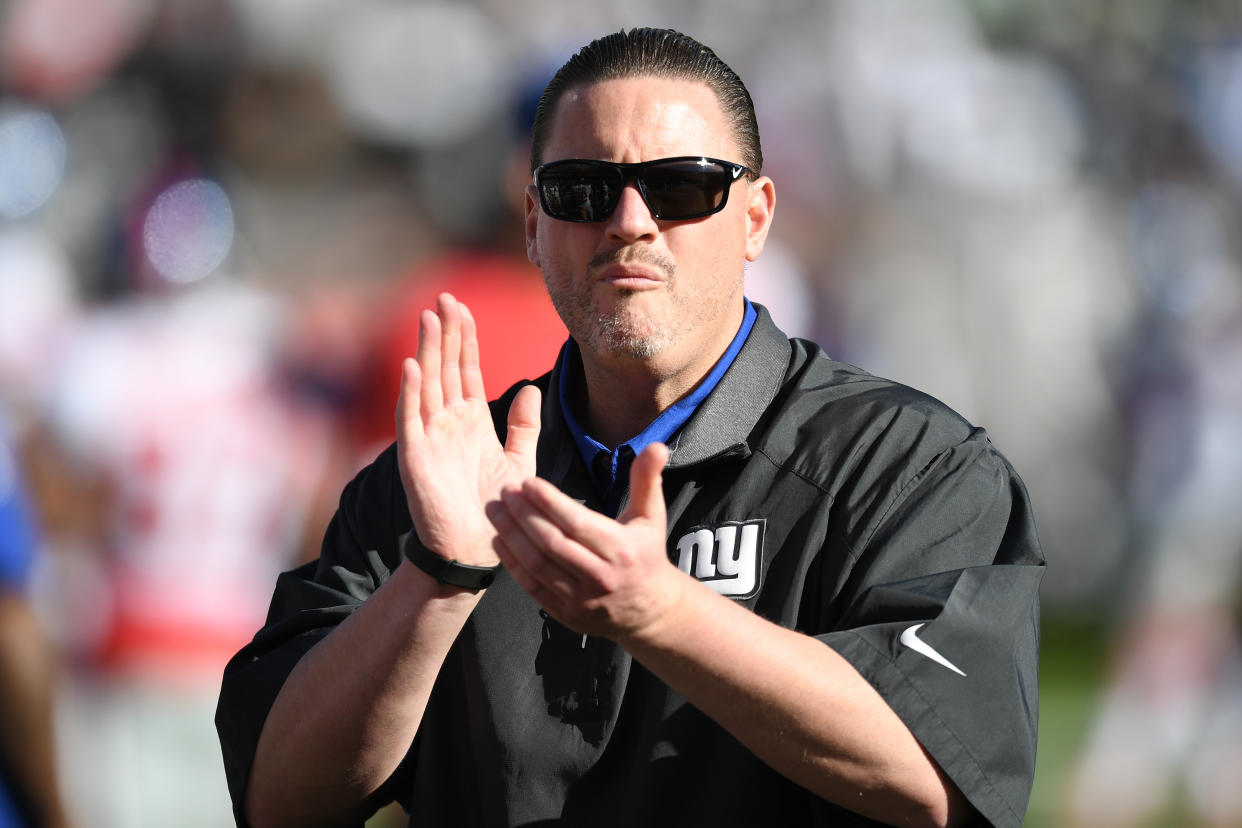 OAKLAND, CA - DECEMBER 03:  Head coach Ben McAdoo of the New York Giants looks on during warm ups prior to their NFL game against the Oakland Raiders at Oakland-Alameda County Coliseum on December 3, 2017 in Oakland, California.  (Photo by Thearon W. Henderson/Getty Images)