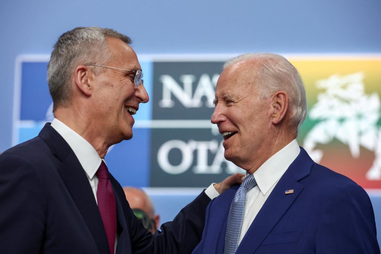 U.S. President Joe Biden and NATO Secretary-General Jens Stoltenberg attend a NATO leaders summit in Vilniu (REUTERS)