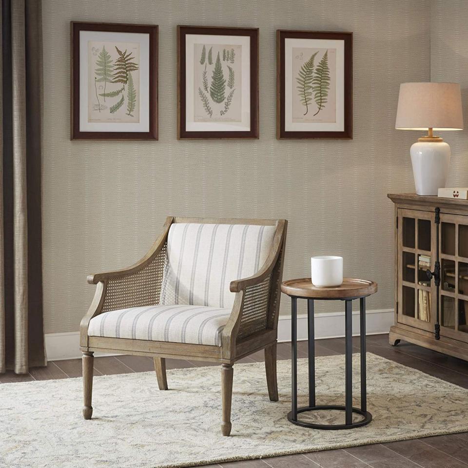 Martha Stewart Isla Beige Accent Chairs made of Solid Wood, Swoop Arm, Deep Seating Living Room Armchair